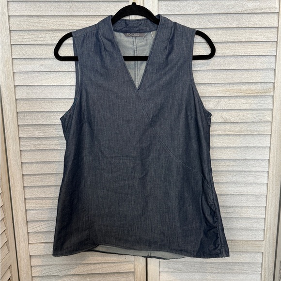 Toad and Co. Women’s Denim Blue V-Neck Short Sleeve Shirt Size L - Picture 1 of 4